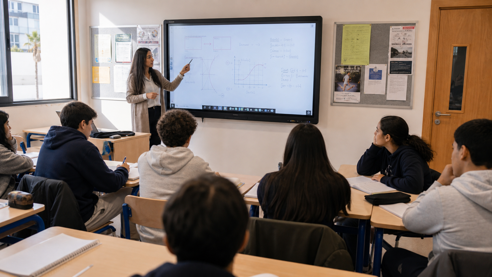 Teacher leading a focused digital classroom lesson