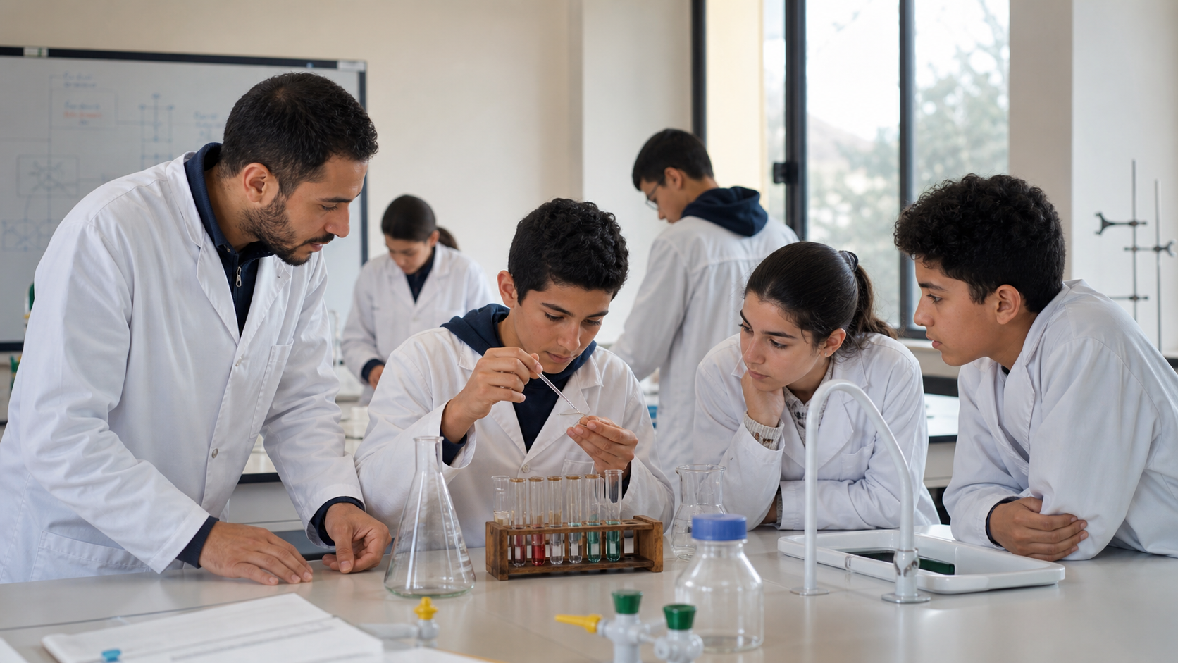 Students working through a guided science lab