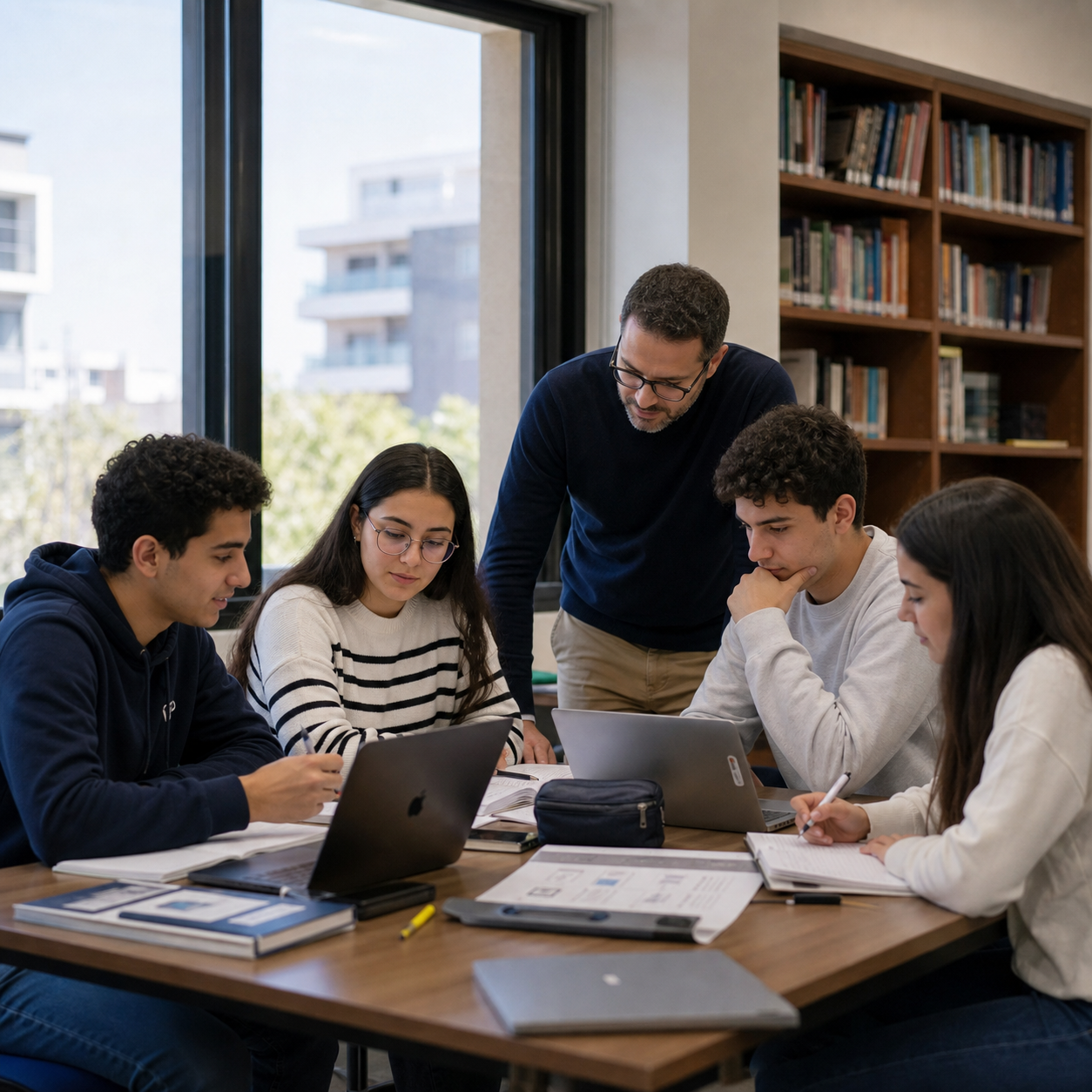 High school students preparing a collaborative presentation