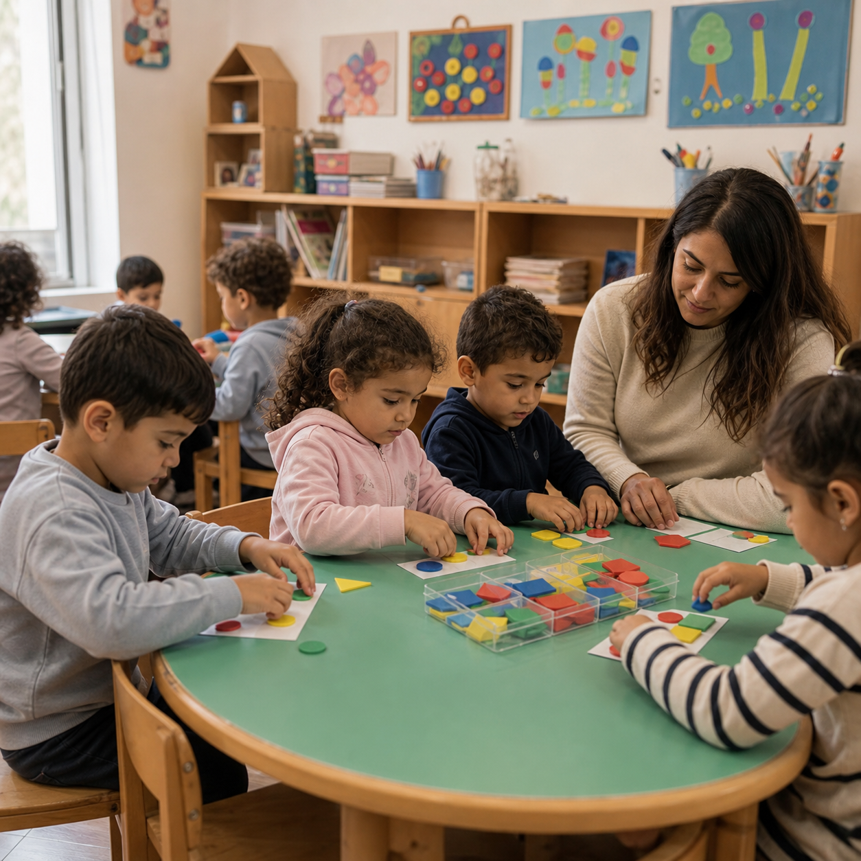 Kindergarten students exploring a guided classroom activity