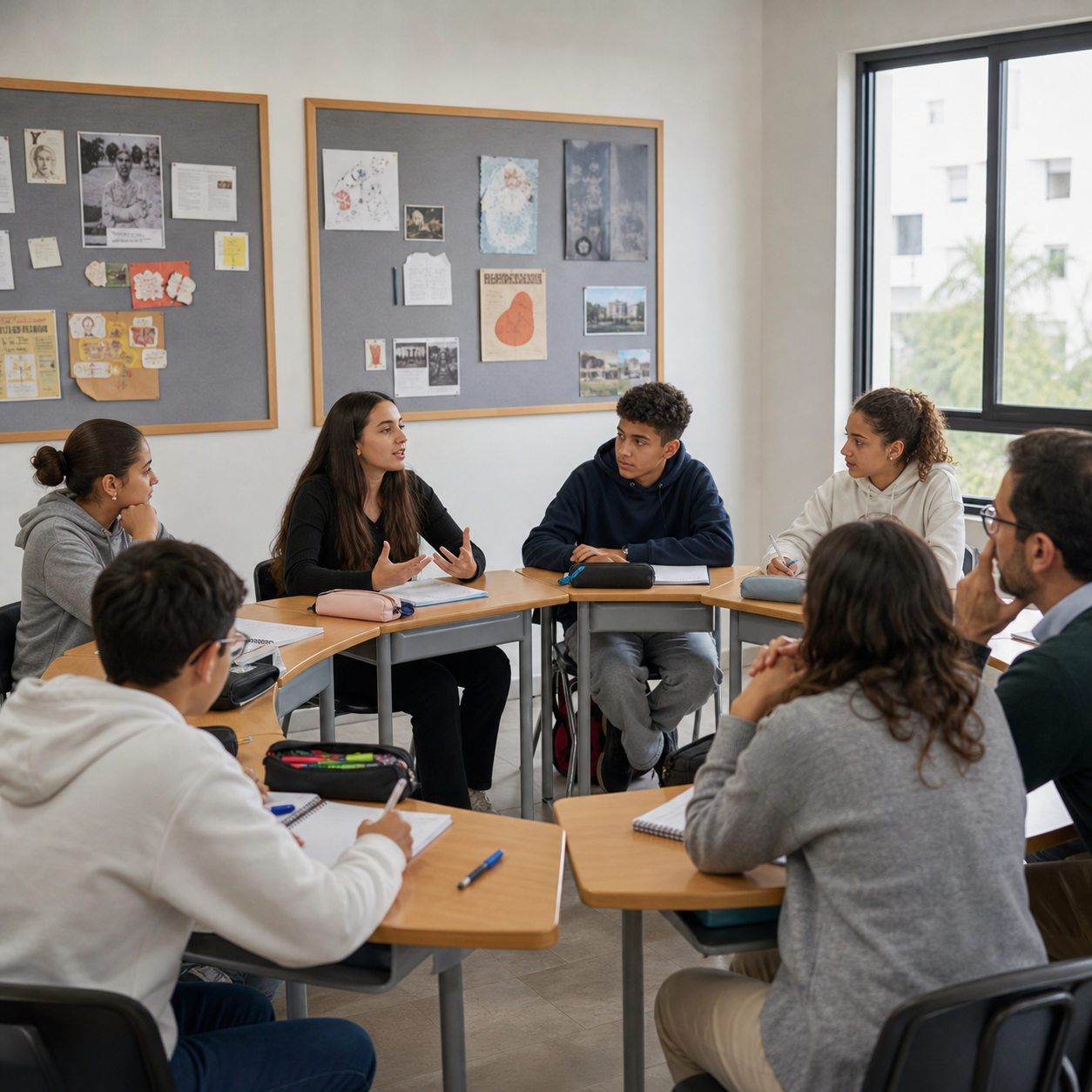 Secondary students in a classroom discussion