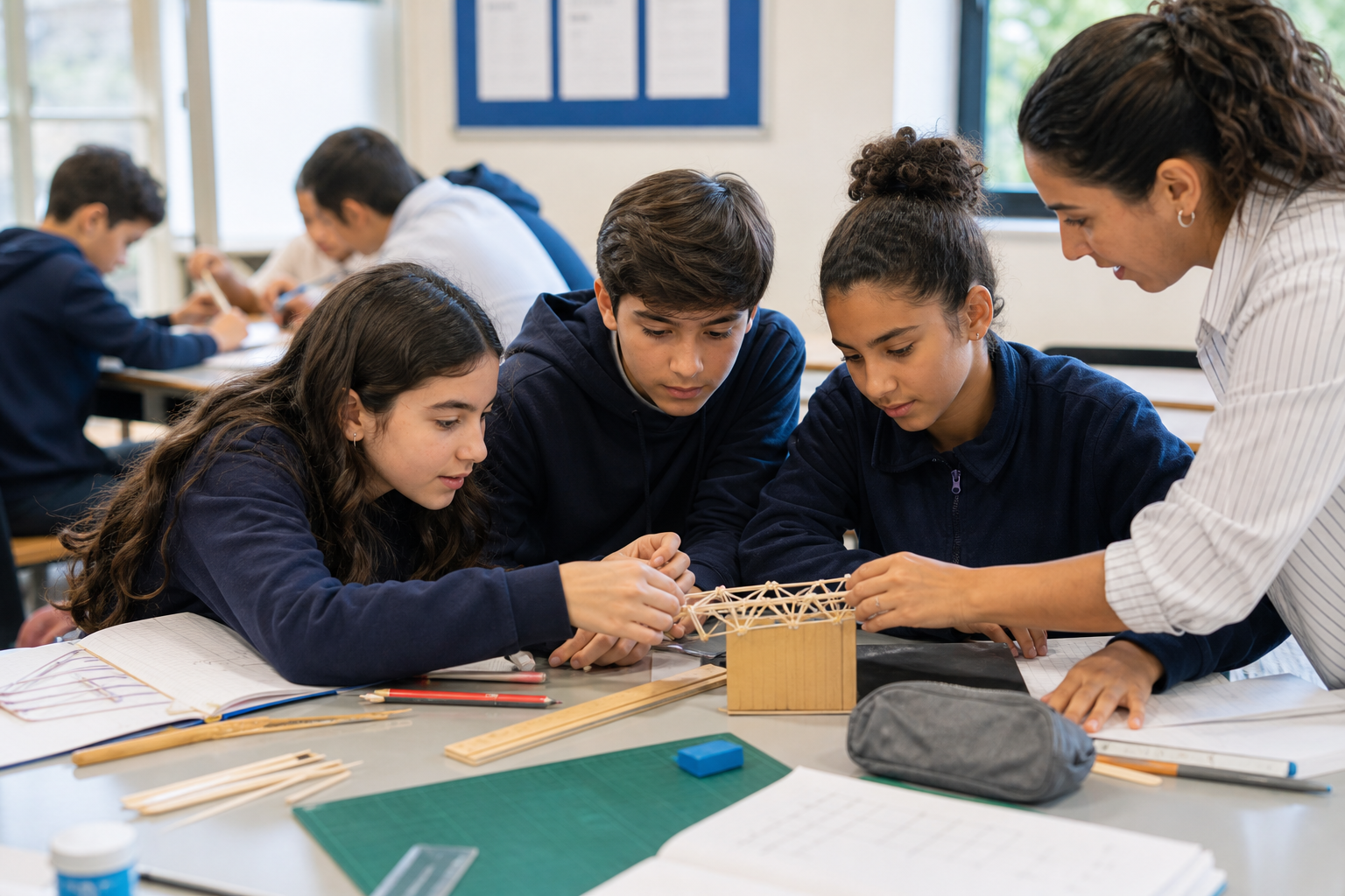 Students building a hands-on engineering project