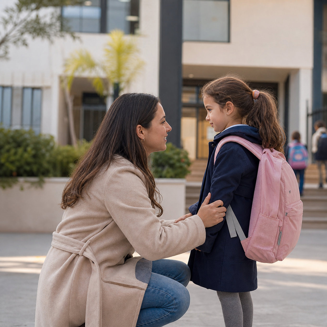 Parent and student arriving at school